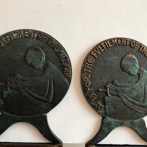 Vintage Israel Brass Enamel Bar Mitzvah Bookends. Bar Mitzvah. gift. Rare. Set 2